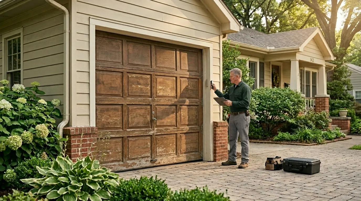 Garage door detail illustrating what an older door in beaumont is actually worth fixing