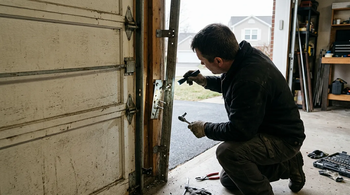 Garage door detail illustrating why a door goes off track in beaumont